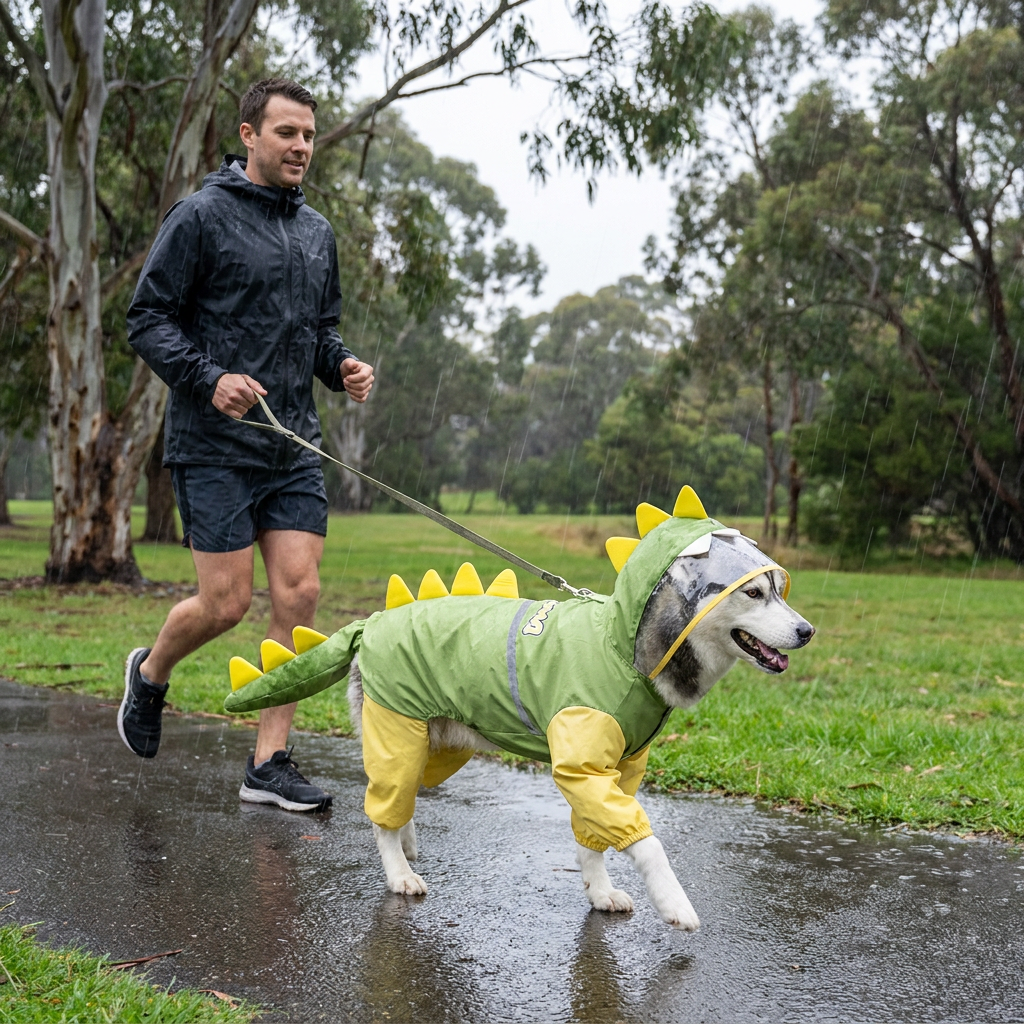 Green Dog Raincoat Dinosaur Hooded Waterproof Jacket 7XL Size with Leash Hole Removable Tail Cover Full Body Coverage Pet Rain Coat for Outdoor Walking Large Dogs