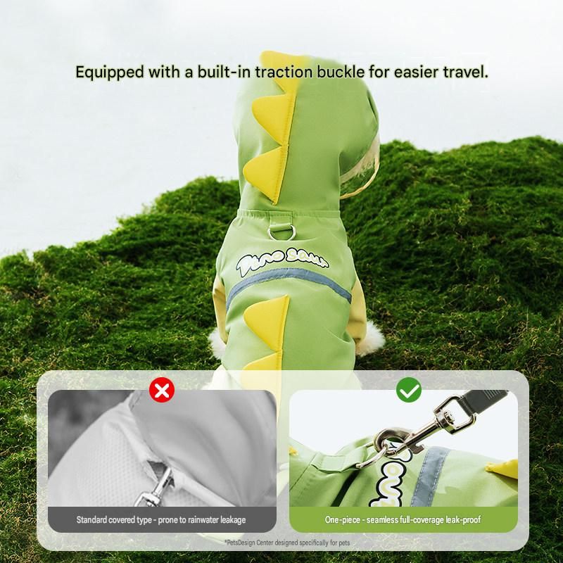 Blue Size XL Waterproof Dinosaur Dog Raincoat with Harness Hole Full Body Pet Rain Jacket for Small Dogs Tail Cover Lightweight Outdoor Walking