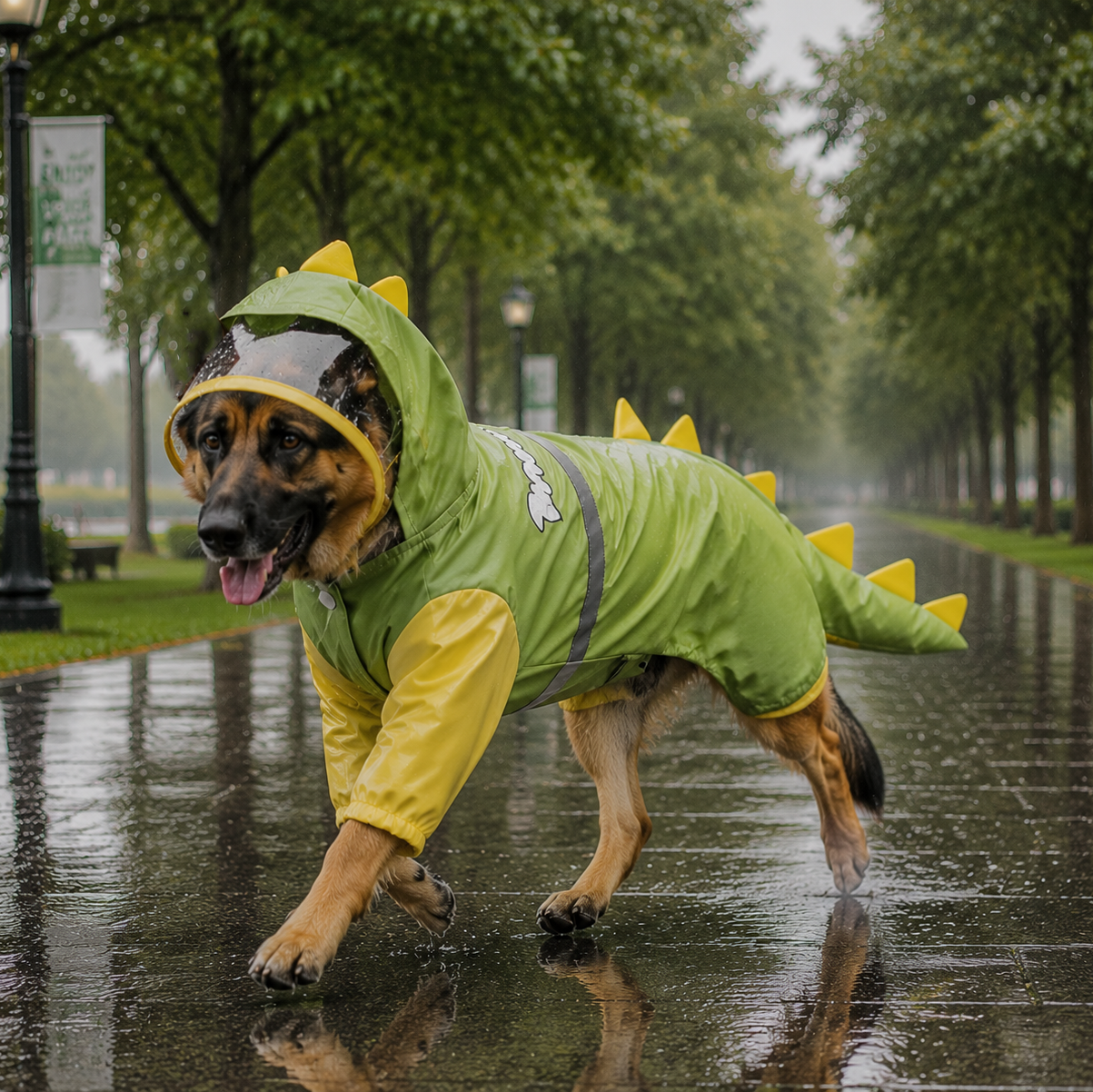 Green Size 2XL Waterproof Dinosaur Dog Raincoat with Harness Hole Full Body Pet Rain Jacket for Small Dogs Tail Cover Lightweight Outdoor Walking