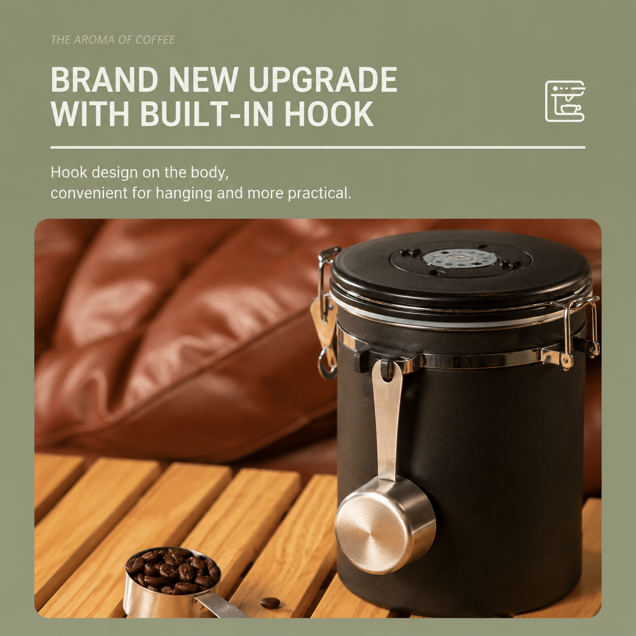 Black 304 Stainless Steel Airtight Coffee Canister 1800ml Vacuum Seal Storage Jar with Date Tracker & Measuring Scoop for Coffee Beans Tea Storage