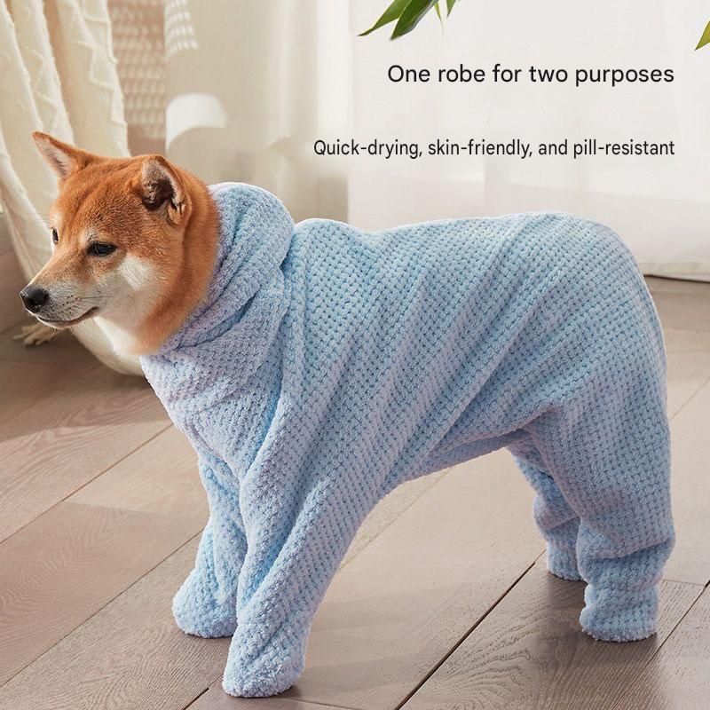 Pet Wearable Bathrobe Towel (Size M) - Quick-drying, absorbent full-body cover with hood and zipper, suitable for dog and cat grooming