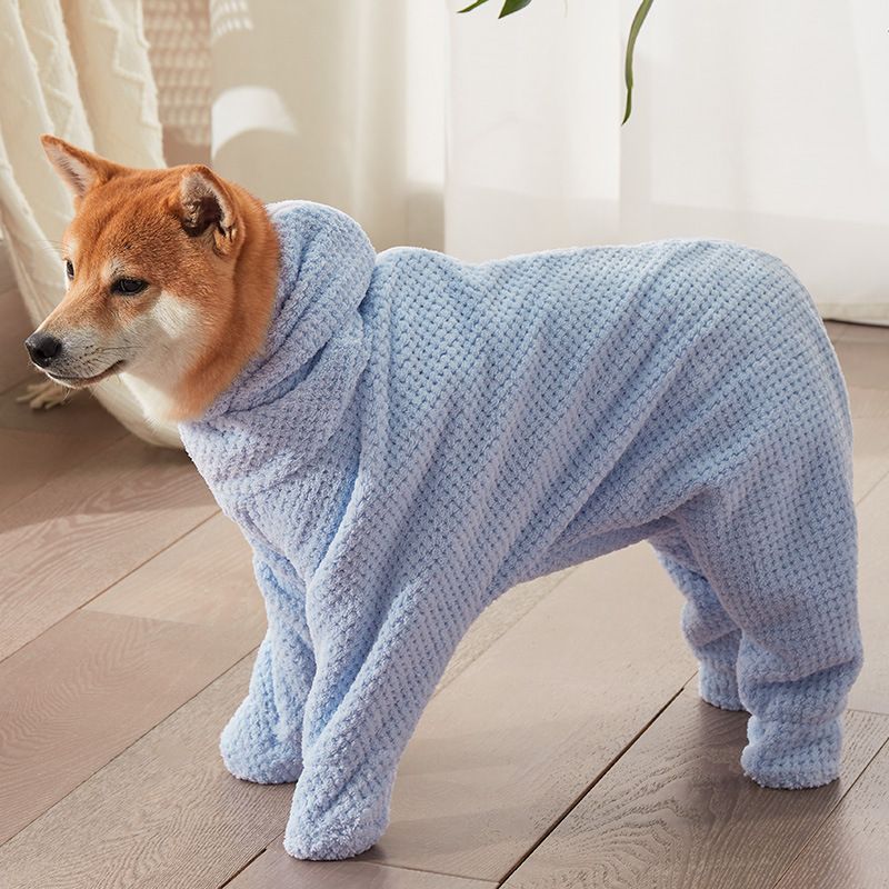 Pet Wearable Bathrobe Towel (Size L) - Quick-drying, absorbent full-body cover with hood and zipper, suitable for dog and cat grooming