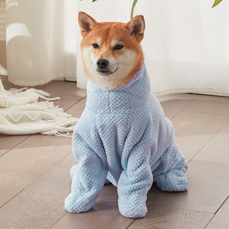 Pet Wearable Bathrobe Towel (Size L) - Quick-drying, absorbent full-body cover with hood and zipper, suitable for dog and cat grooming
