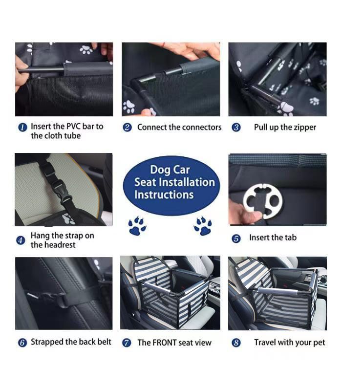 Blue Easy Install Dog Car Seat - Dark Blue Waterproof Foldable Dog & Cat Booster Seat with Breathable Mesh, Safety Strap & Reinforced Frame for Travel, Anti-Slip Portable Pet Car Bed