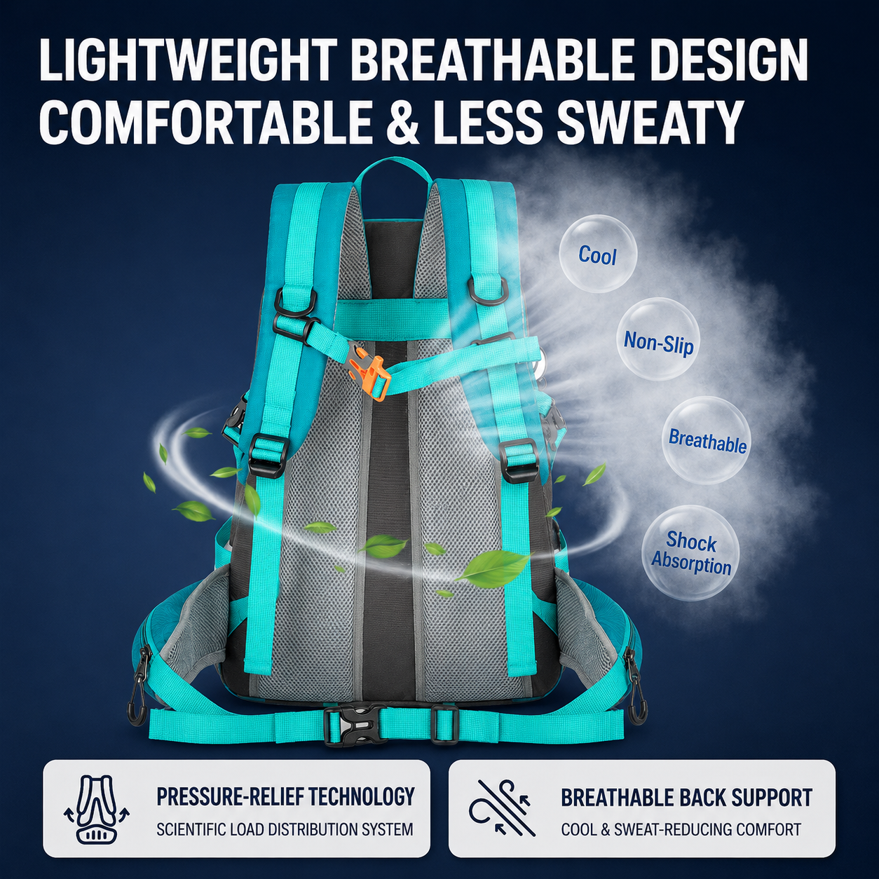 Black Hiking Backpack with 5 Carabiners Included – Lightweight Waterproof Outdoor Daypack for Men and Women, Breathable Cycling Hiking Trekking Camping Travel Backpack