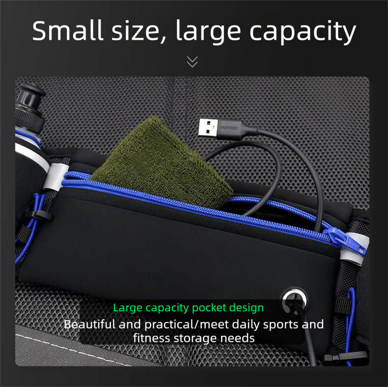 Blue Running Waist Pack Sports Belt with Water Bottle Holder Adjustable Phone Waist Bag Reflective Lightweight Fanny Pack for Marathon Running Hiking Cycling Walking Fitness and Outdoor Activities