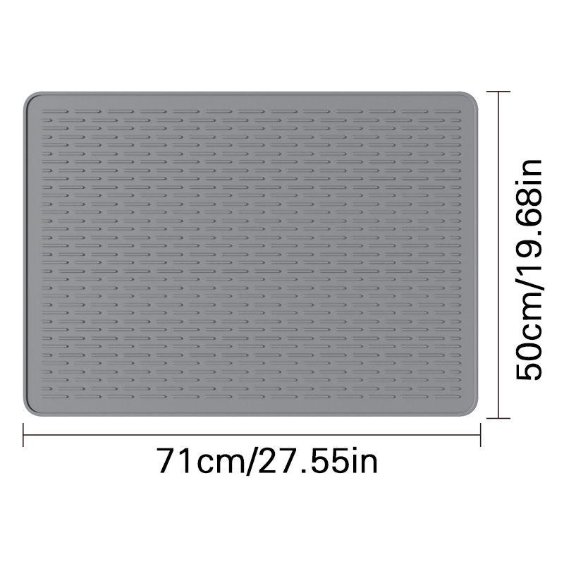 Grey Silicone Countertop Protector and Dish Drying Mat - Dishwasher Safe (71x50cm)