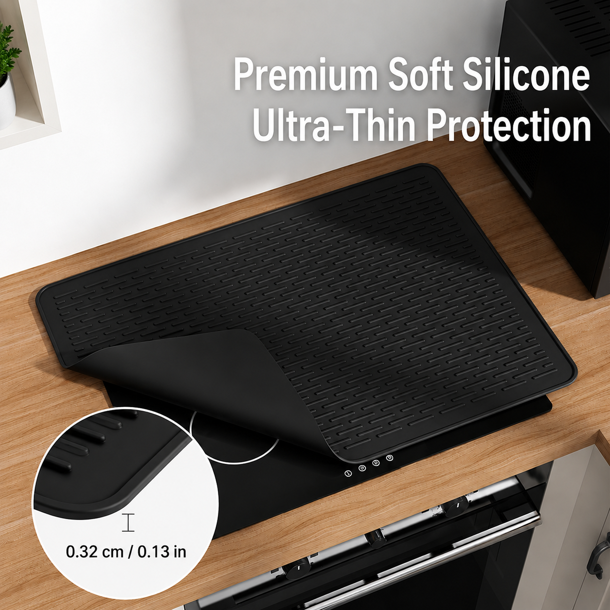 Black Extra Large Silicone Countertop Protector & Dish Drying Mat - Dishwasher Safe (76x53cm)