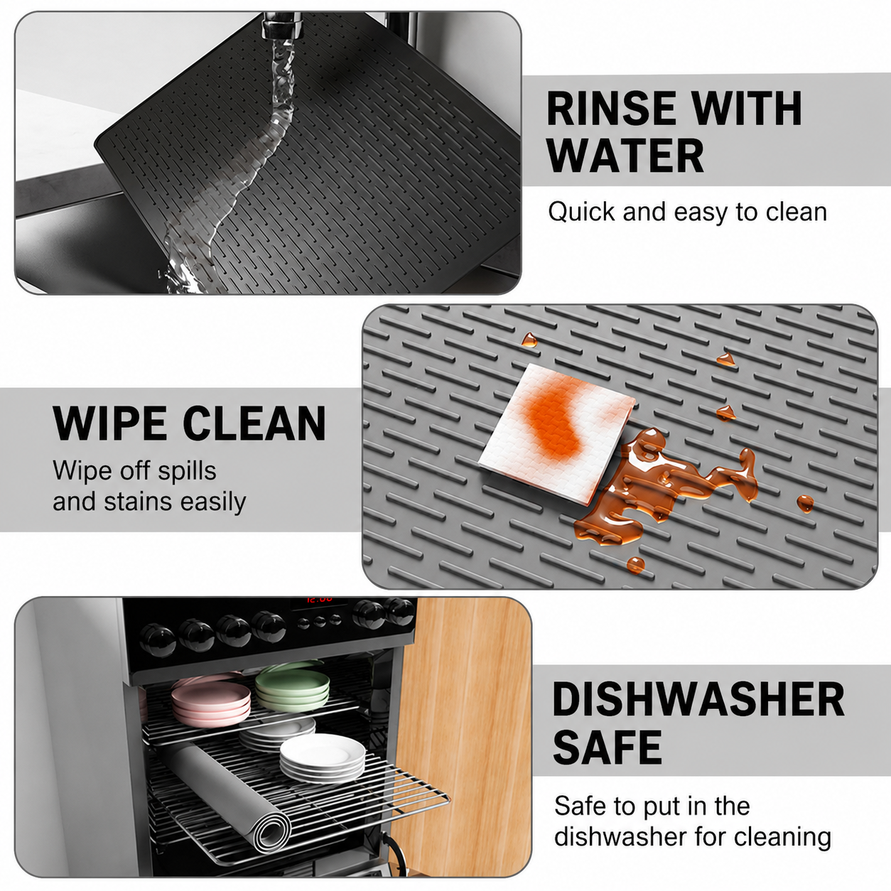 Black Extra Large Silicone Countertop Protector & Dish Drying Mat - Dishwasher Safe (71x50cm)