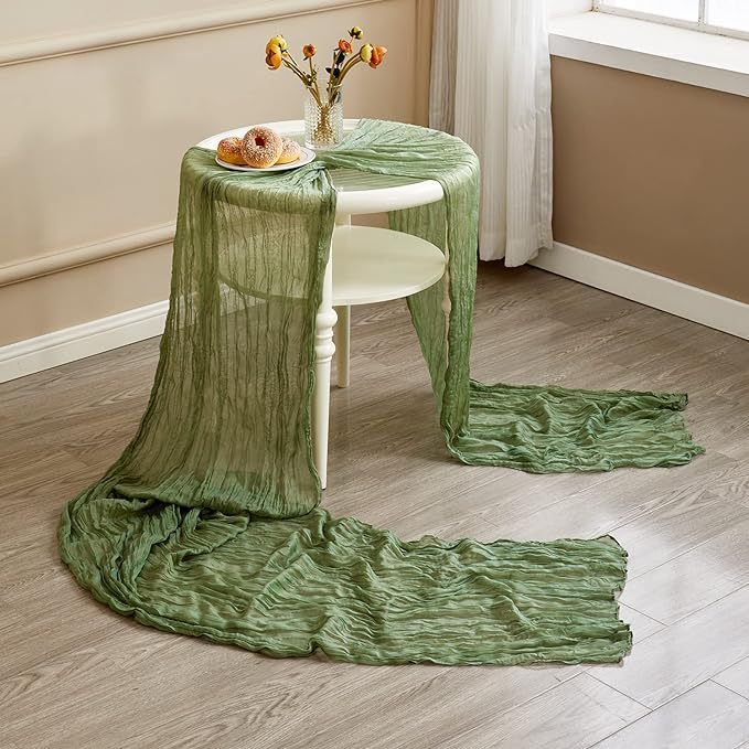 Table Runner - Grass Green 9.84ft Wrinkle Fabric Table Decor for Wedding, Party, Dessert Table and Event Decoration