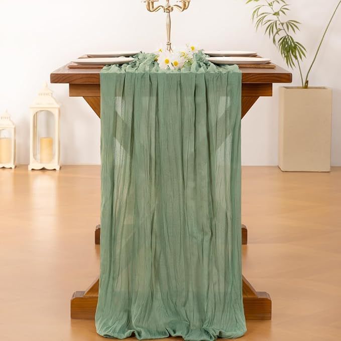 Table Runner - Grass Green 9.84ft Wrinkle Fabric Table Decor for Wedding, Party, Dessert Table and Event Decoration