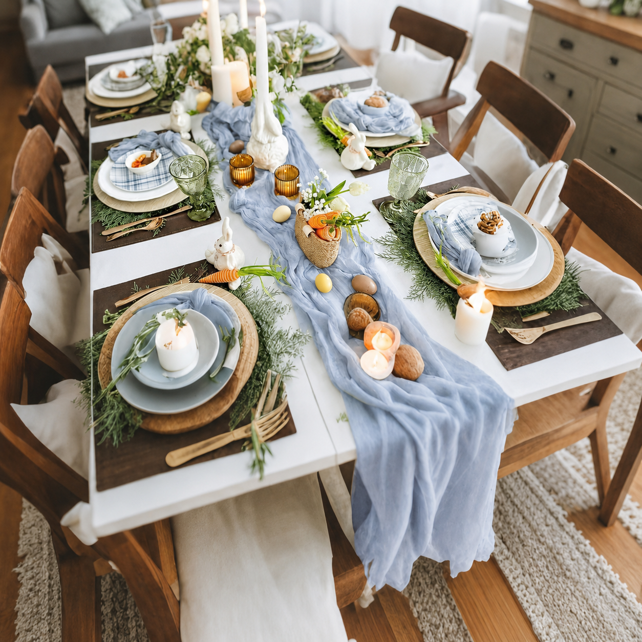 Table Runner - Light Blue 9.84ft Wrinkle Fabric Table Decor for Wedding, Party, Dessert Table and Event Decoration