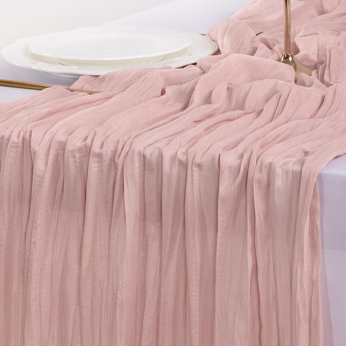 Table Runner - Pink 9.84ft Wrinkle Fabric Table Decor for Wedding, Party, Dessert Table and Event Decoration