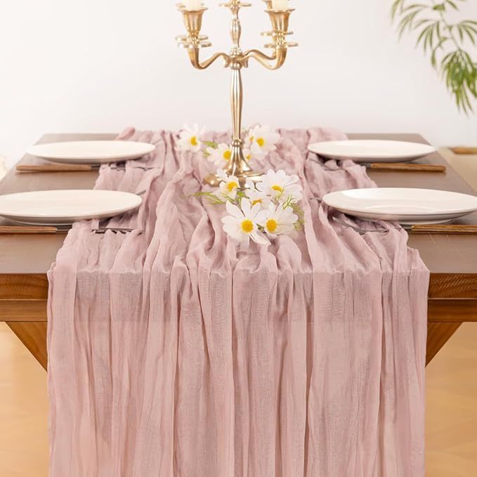 Table Runner - Pink 9.84ft Wrinkle Fabric Table Decor for Wedding, Party, Dessert Table and Event Decoration