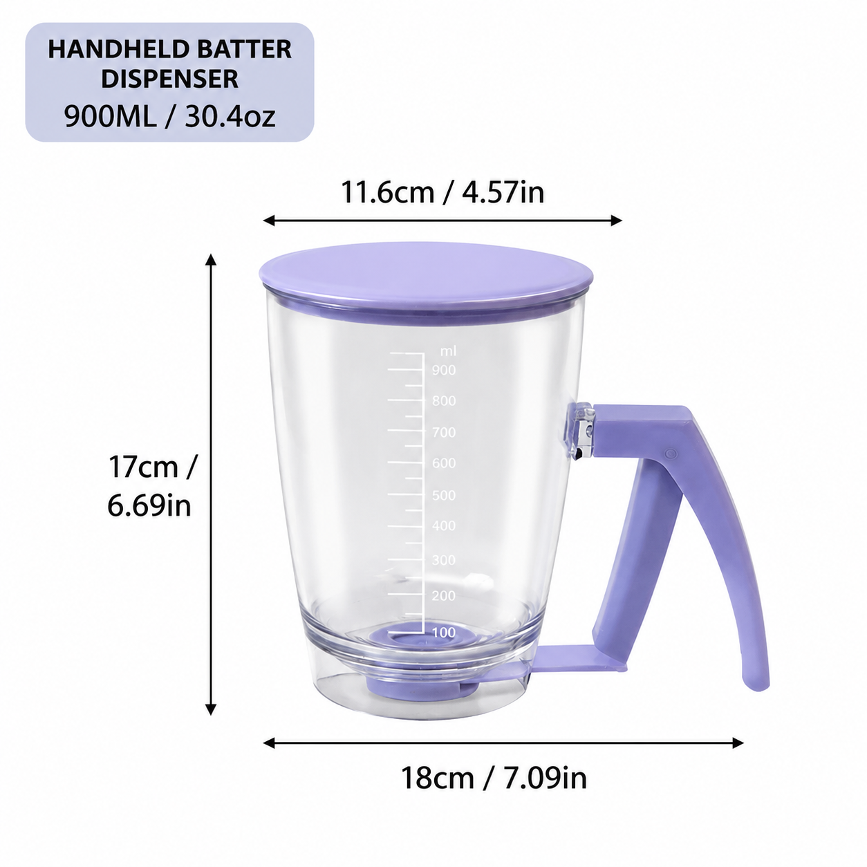 Handheld Batter Dispenser 900ml for Baking Cakes Waffles Pancakes Takoyaki and Desserts, Easy Squeeze Batter Funnel Tool for Home Kitchen Baking Projects