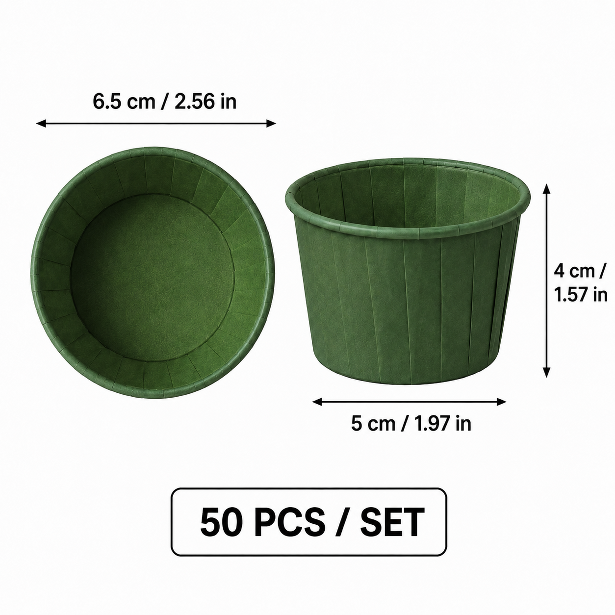 Green 50Pcs Cupcake Baking Cups 2.56in Greaseproof Paper Liners for Muffins Cupcakes Air Fryer and Dessert Baking, Disposable Fluted Baking Cups for Home Kitchen Use