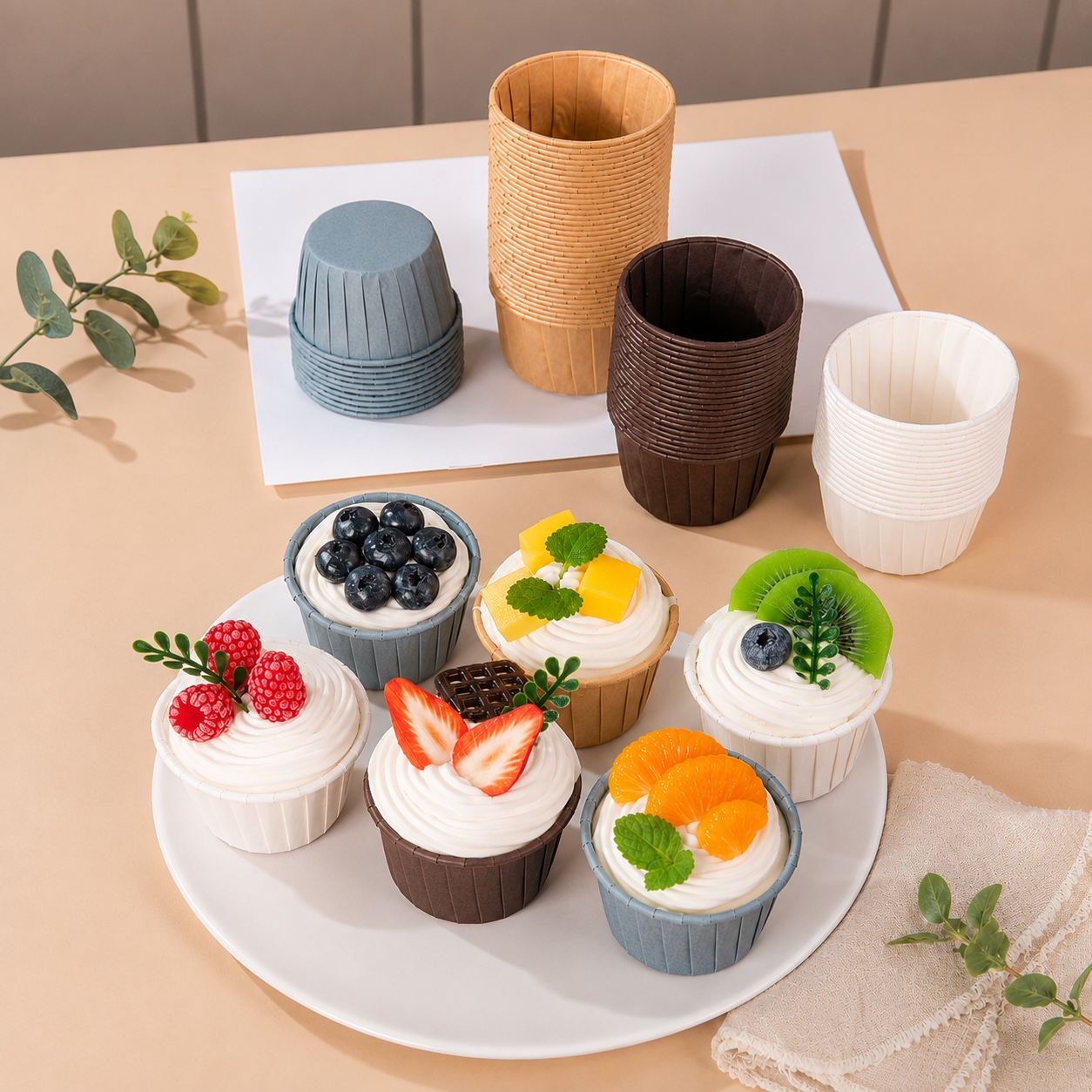 Green 50Pcs Cupcake Baking Cups 2.56in Greaseproof Paper Liners for Muffins Cupcakes Air Fryer and Dessert Baking, Disposable Fluted Baking Cups for Home Kitchen Use