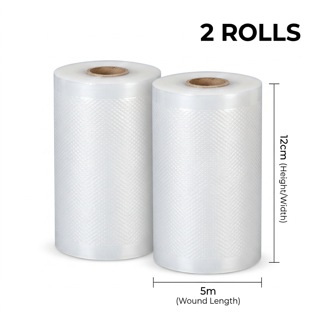 Vacuum Sealer Bag Roll 12cm x 5m Embossed Food Storage Bags 2 Rolls for Vacuum Packing and Kitchen Storage