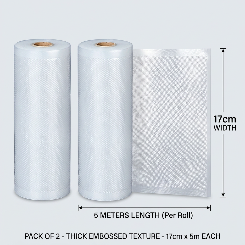 Vacuum Sealer Bag Roll 17cm x 5m Embossed Food Storage Bags 2 Rolls for Vacuum Packing and Kitchen Storage