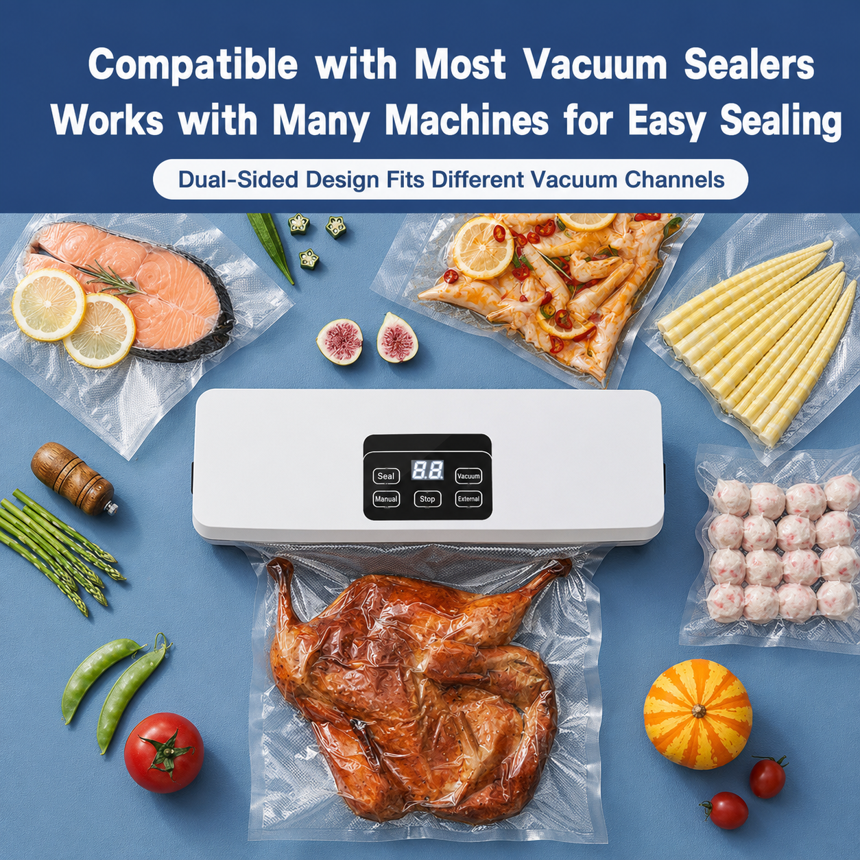 Vacuum Sealer Bag Roll 28cm x 5m Embossed Food Storage Bags 2 Rolls for Vacuum Packing and Kitchen Storage