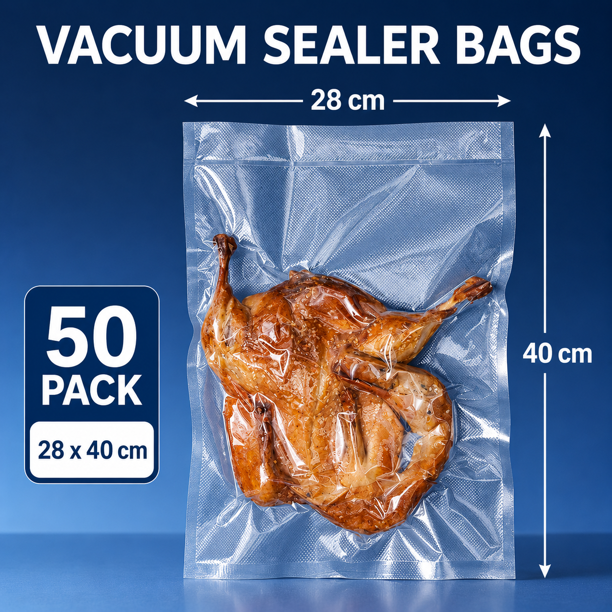 Vacuum Sealer Bags - 50 Pack, 28 x 40 cm / 11.02 x 15.75 in Embossed Food Storage Pouches for Home Vacuum Packaging
