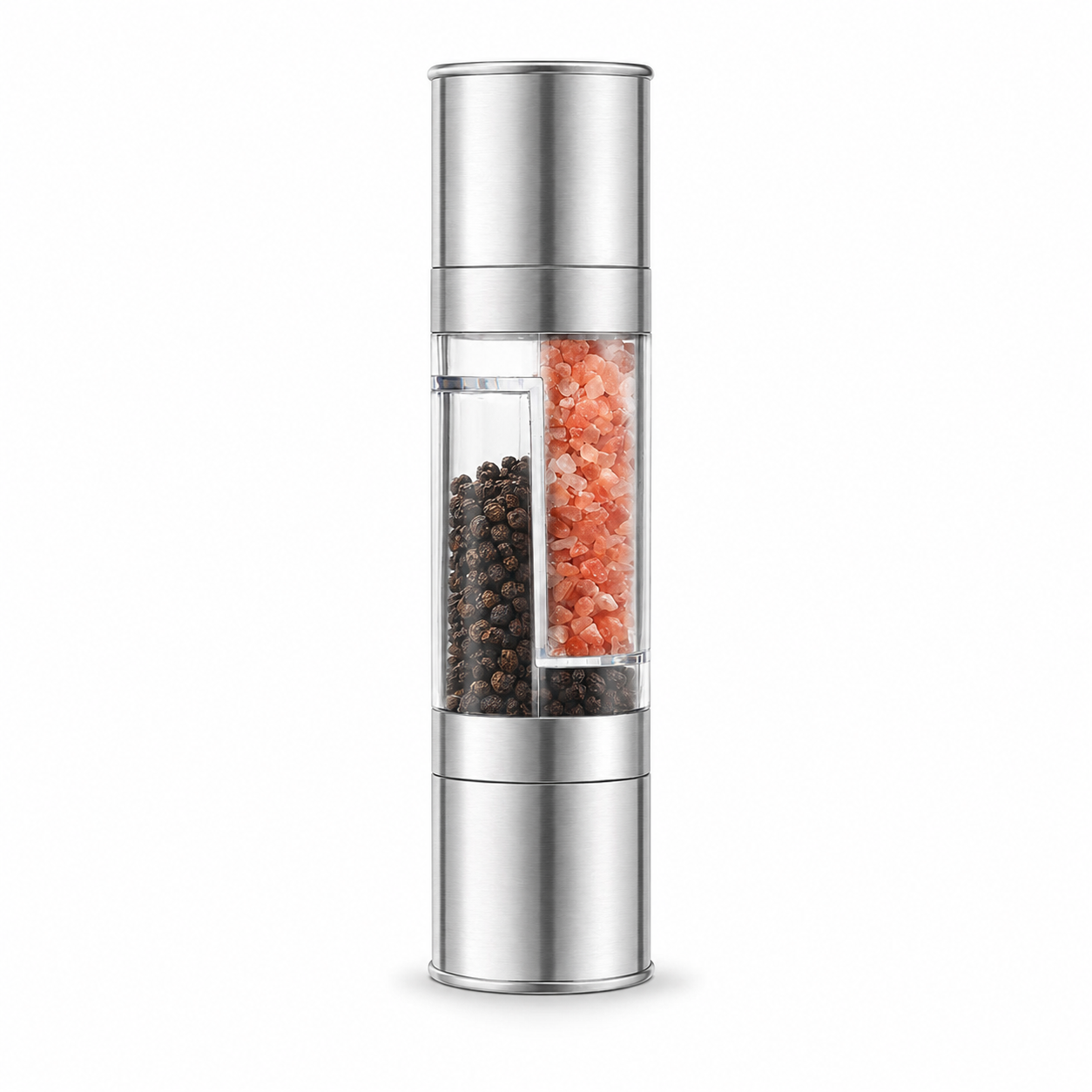 Dual Head Manual Pepper Grinder Silver Spice Mill with Adjustable Coarseness 20.5cm Kitchen Seasoning Tool