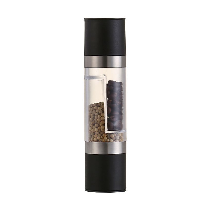 Dual Head Manual Pepper Grinder Black Spice Mill with Adjustable Coarseness 20.5cm Kitchen Seasoning Tool