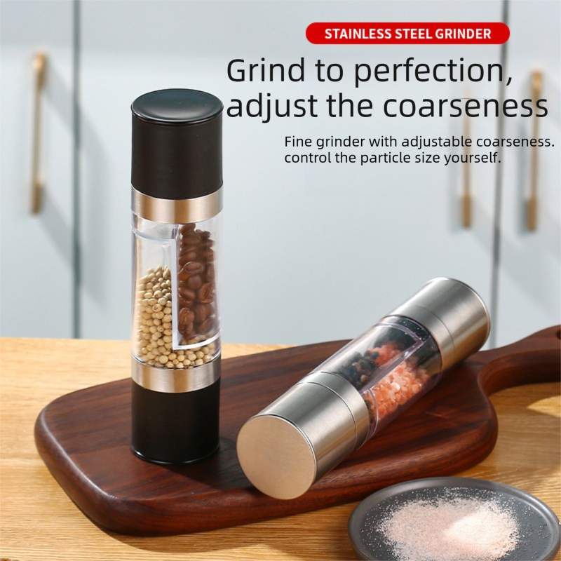 Dual Head Manual Pepper Grinder Black Spice Mill with Adjustable Coarseness 20.5cm Kitchen Seasoning Tool