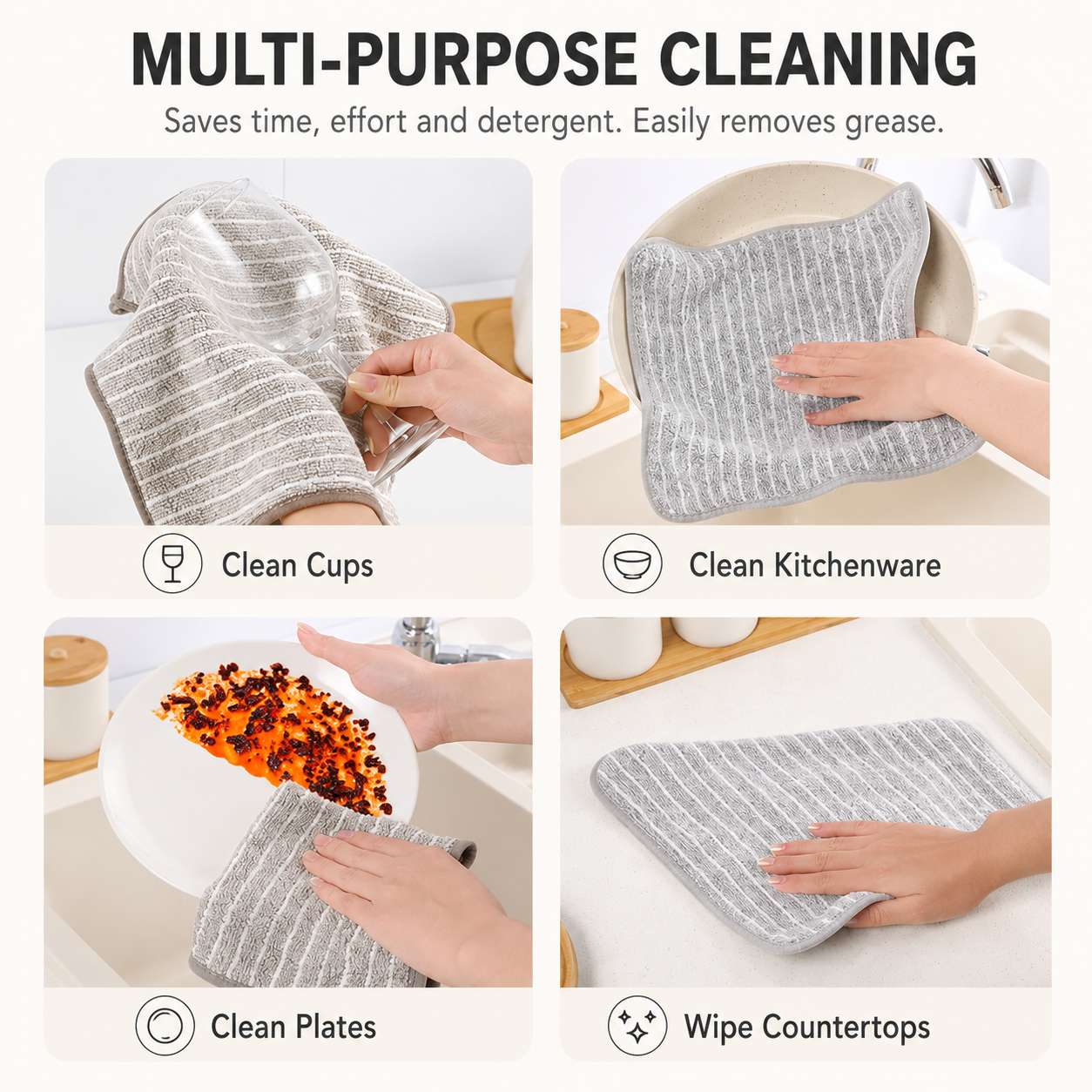 5 Pack Coffee Brown Kitchen Cleaning Cloths - 25 x 25 cm Reusable Absorbent Lint-Free Dish Towels for Washing Dishes, Wiping Benchtops and Everyday Home Cleaning