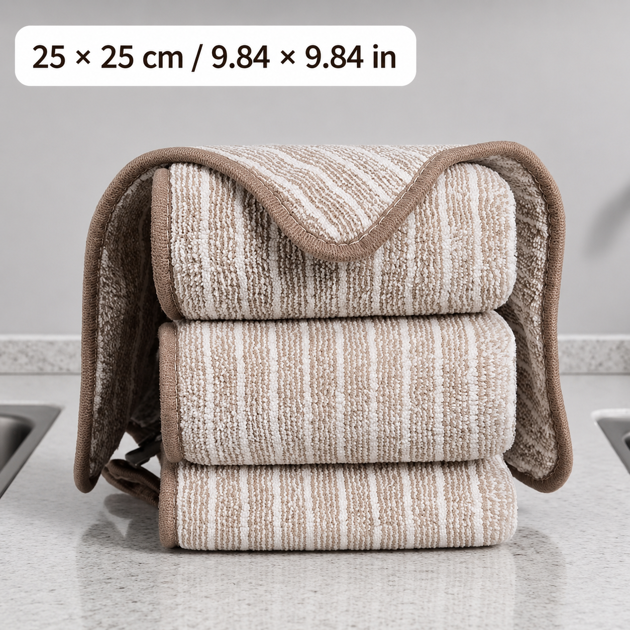 5 Pack Coffee Brown Kitchen Cleaning Cloths - 25 x 25 cm Reusable Absorbent Lint-Free Dish Towels for Washing Dishes, Wiping Benchtops and Everyday Home Cleaning