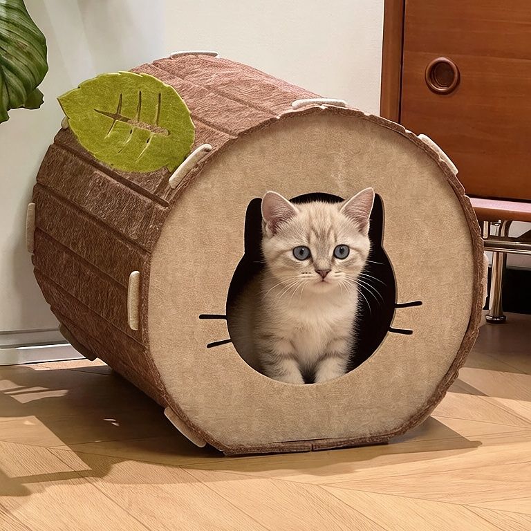 Tree Hollow Felt Cat Cave Cat Bed - Cozy Enclosed Sleeping and Resting Space for Indoor Cats