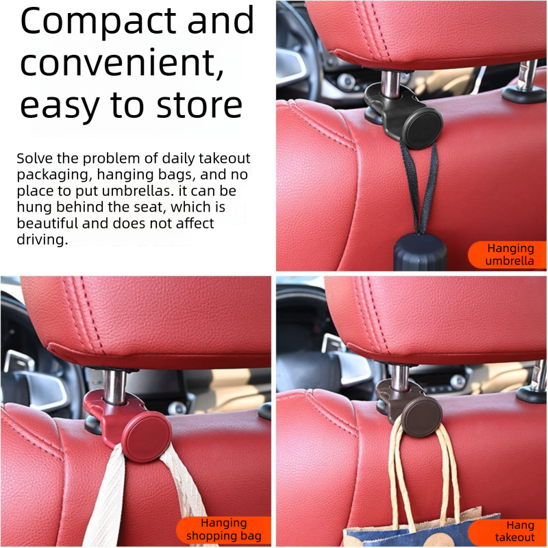 Black Car Headrest Hooks, 4 Pack ABS Seat Back Hangers for Bags, Umbrellas, and Groceries