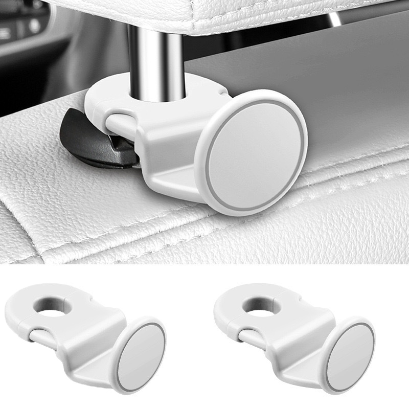 White Car Headrest Hooks, 4 Pack ABS Seat Back Hangers for Bags, Umbrellas, and Groceries