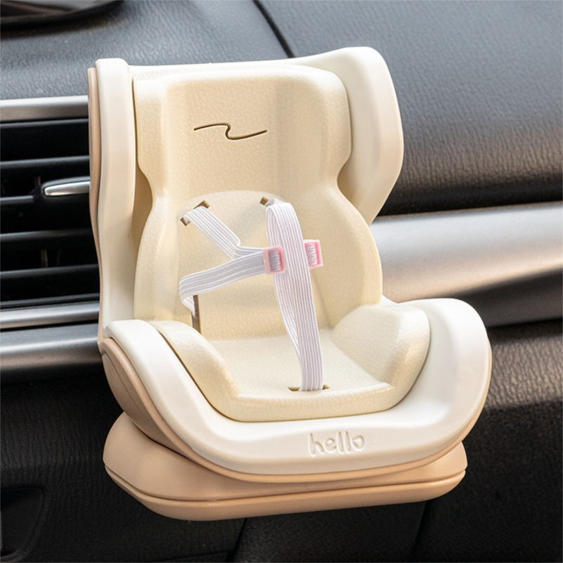 Brown Mini Doll Safety Seat with Magnetic Base, Car Dashboard Plush Toy Holder Decoration