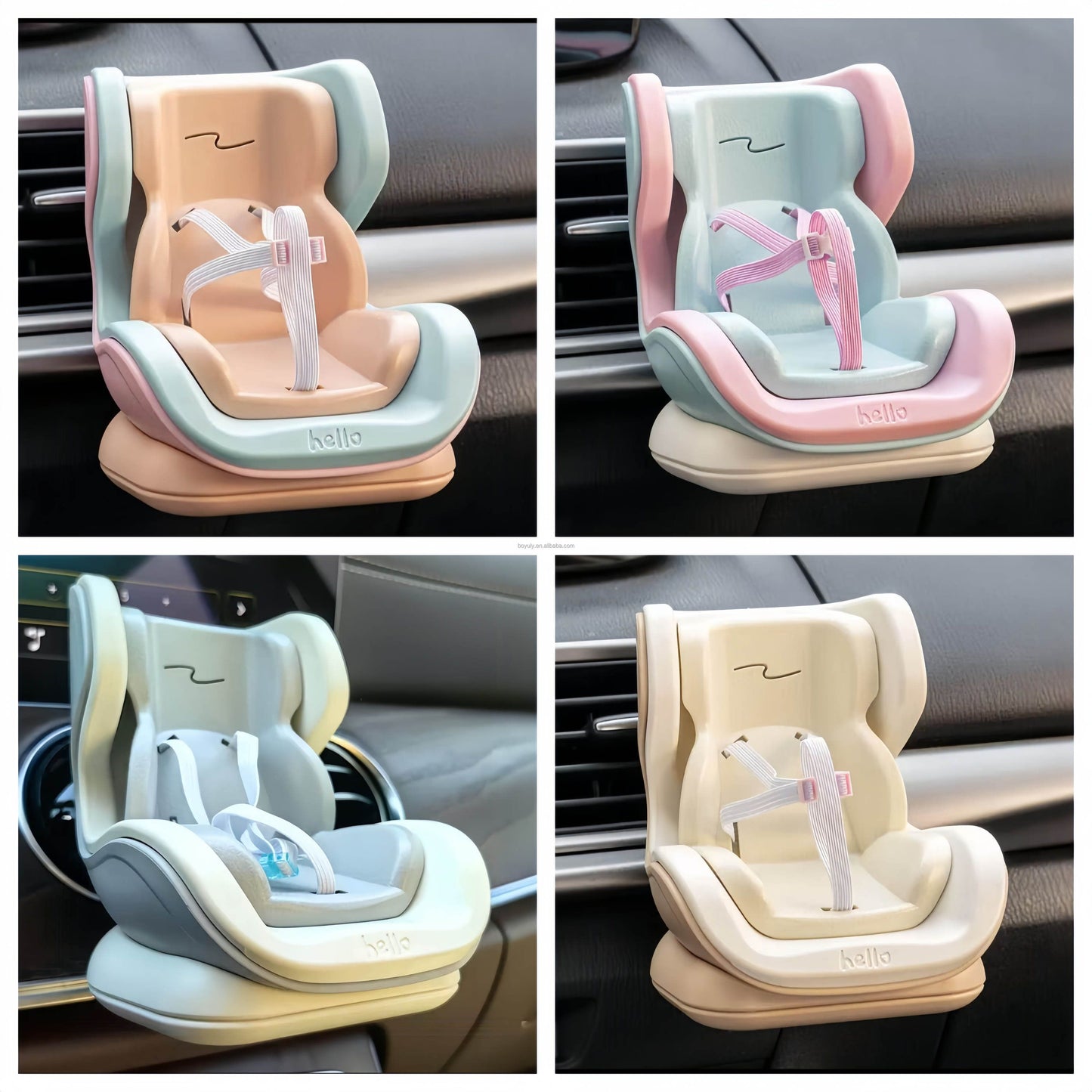 Brown Mini Doll Safety Seat with Magnetic Base, Car Dashboard Plush Toy Holder Decoration