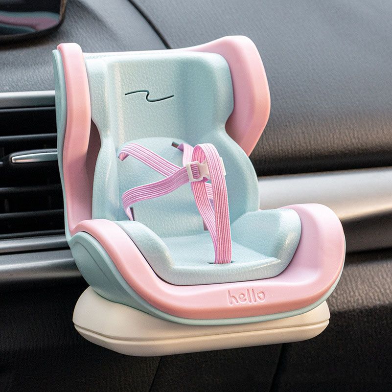 Macaron Pink Mini Doll Safety Seat with Magnetic Base, Car Dashboard Plush Toy Holder Decoration