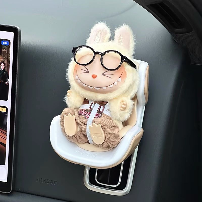 Grapefruit Mini Doll Safety Seat with Magnetic Base, Car Dashboard Plush Toy Holder Decoration