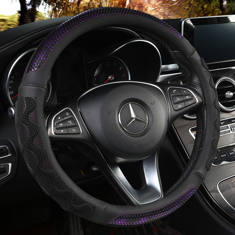 Car Steering Wheel Cover (38cm)- 3D Honeycomb Breathable Mesh - Anti-Slip Sweat-Absorbent Grip for All-Season Driving, Black and Purple