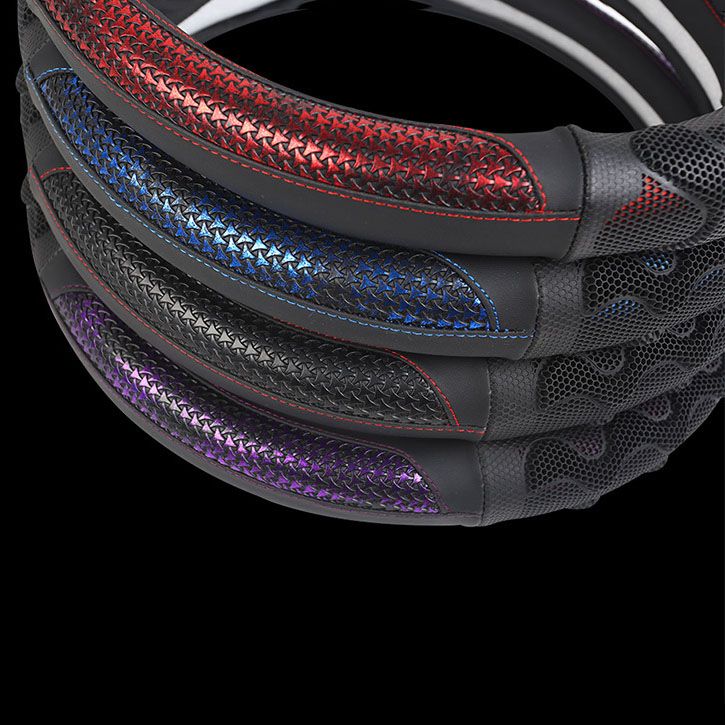 Car Steering Wheel Cover (38cm)- 3D Honeycomb Breathable Mesh - Anti-Slip Sweat-Absorbent Grip for All-Season Driving, Black and Purple