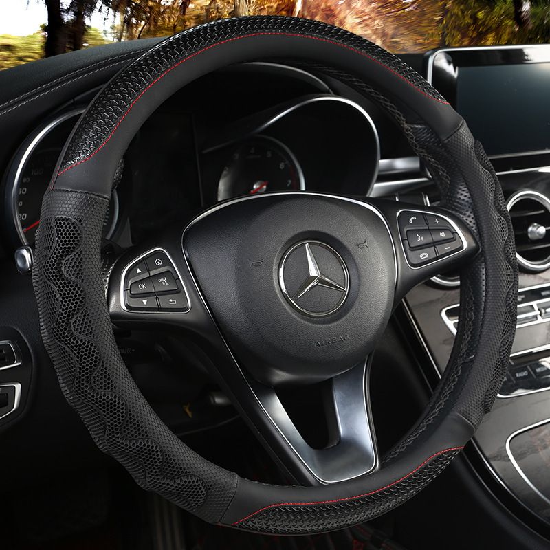 Car Steering Wheel Cover (38cm)- 3D Honeycomb Breathable Mesh - Anti-Slip Sweat-Absorbent Grip for All-Season Driving, Black