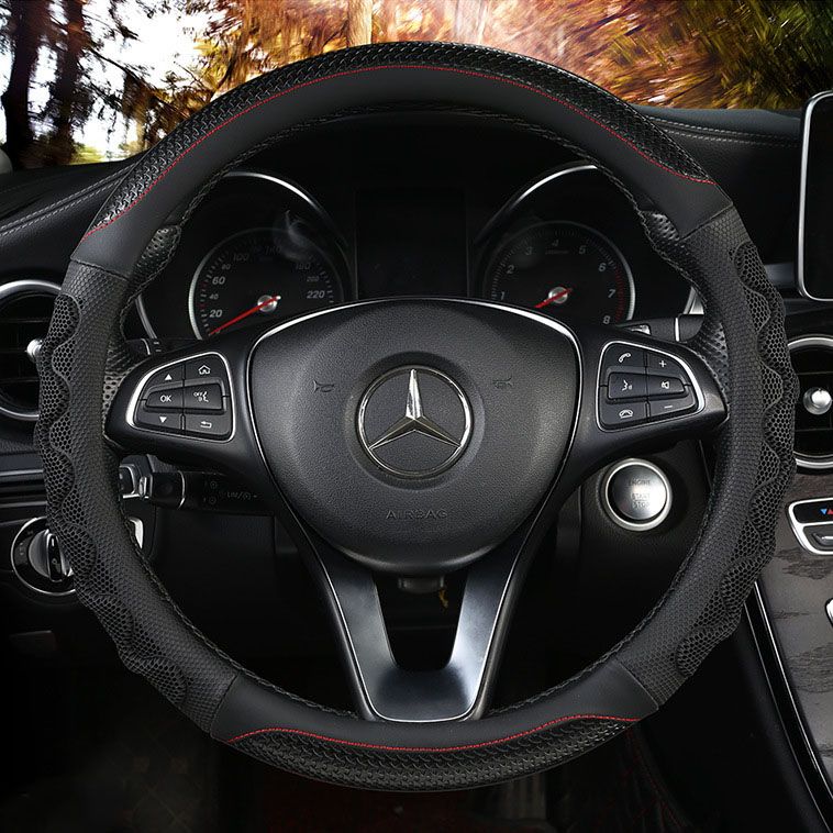 Car Steering Wheel Cover (38cm)- 3D Honeycomb Breathable Mesh - Anti-Slip Sweat-Absorbent Grip for All-Season Driving, Black