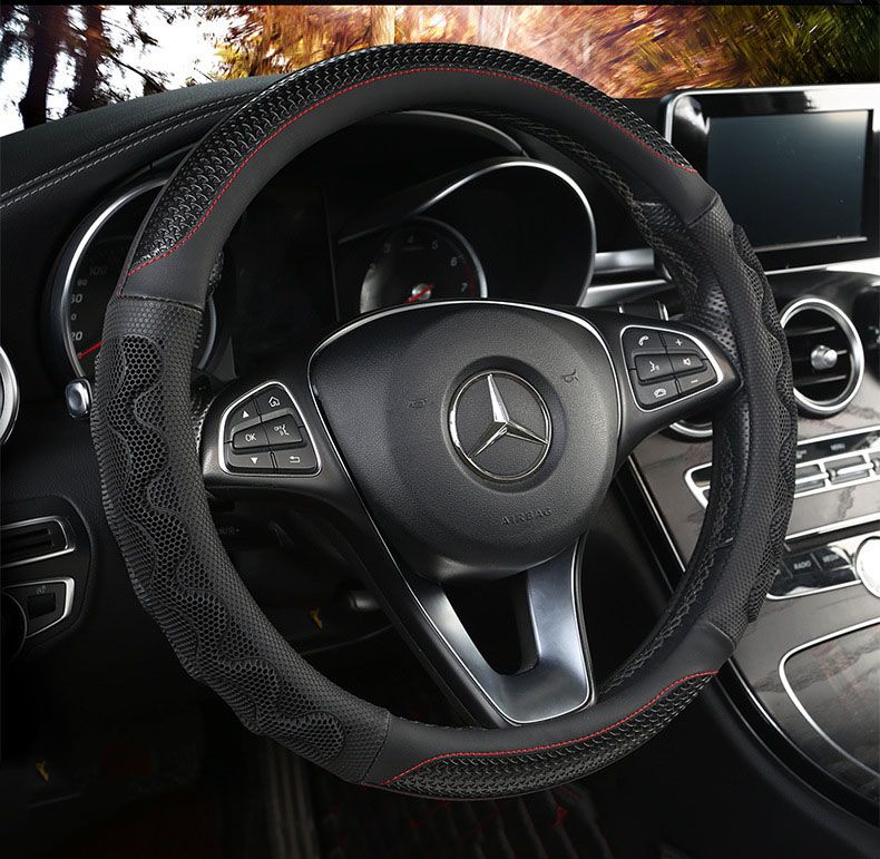 Car Steering Wheel Cover (38cm)- 3D Honeycomb Breathable Mesh - Anti-Slip Sweat-Absorbent Grip for All-Season Driving, Black