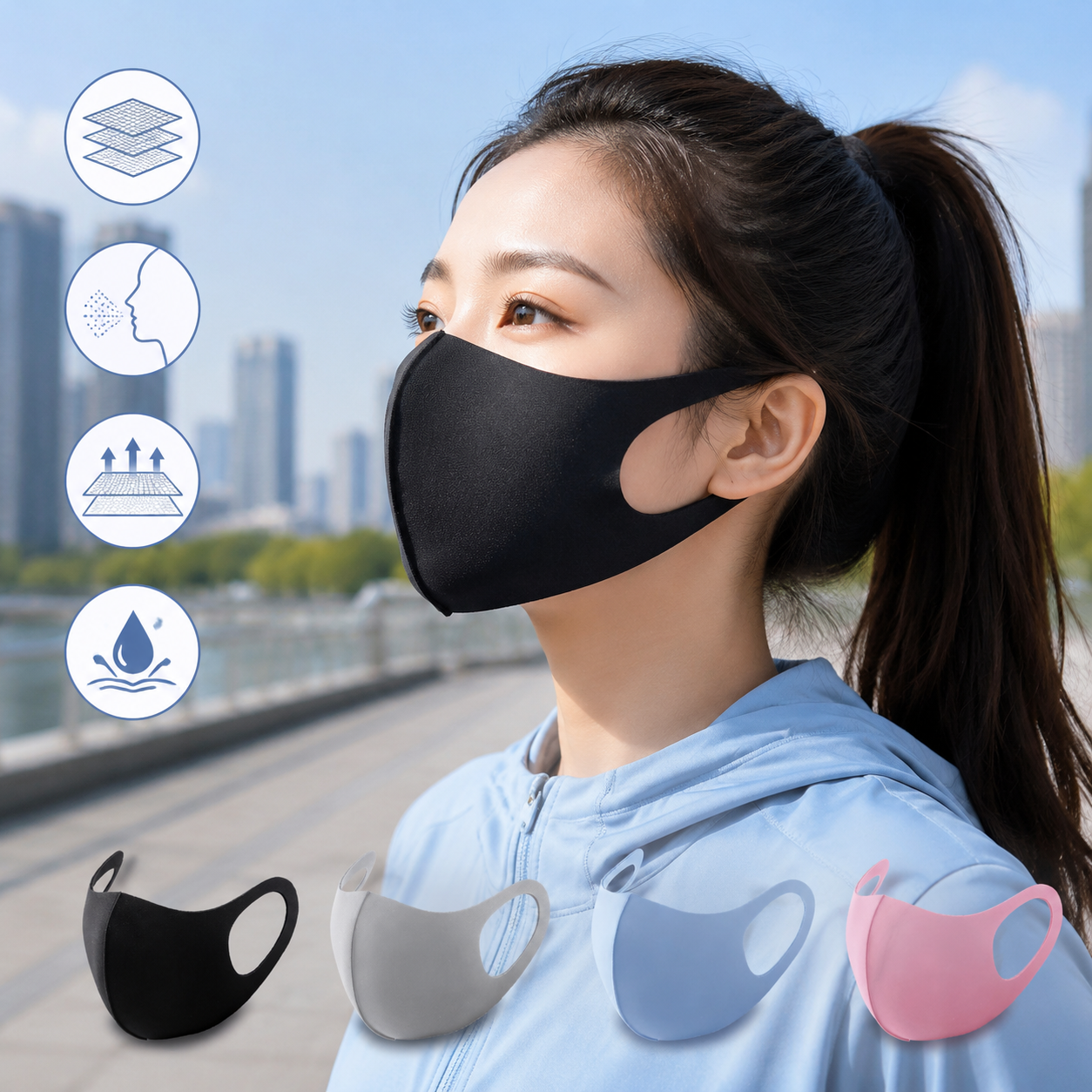 Summer Reusable Ice Silk Cooling Face Mask - Breathable 3D Mesh Design with Lip Space, Dust & Haze Protective in Pink 6 Pack