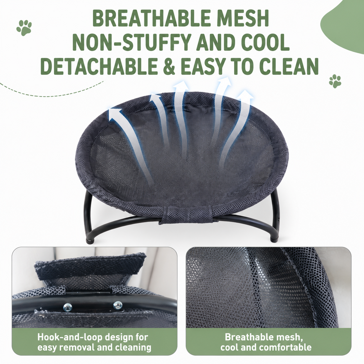 Dark Grey Elevated Cat Hammock Bed - 45 x 42 x 23 cm Reinforced Iron Frame and Easily Removable Breathable Elastic Mesh, Stable Raised Cooling Lounger for Cats and Small Dogs All Season Use