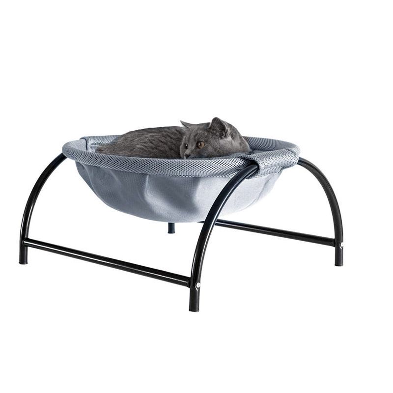 Grey Elevated Cat Hammock Bed - 45 x 42 x 23 cm Reinforced Iron Frame and Easily Removable Breathable Elastic Mesh, Stable Raised Cooling Lounger for Cats and Small Dogs All Season Use