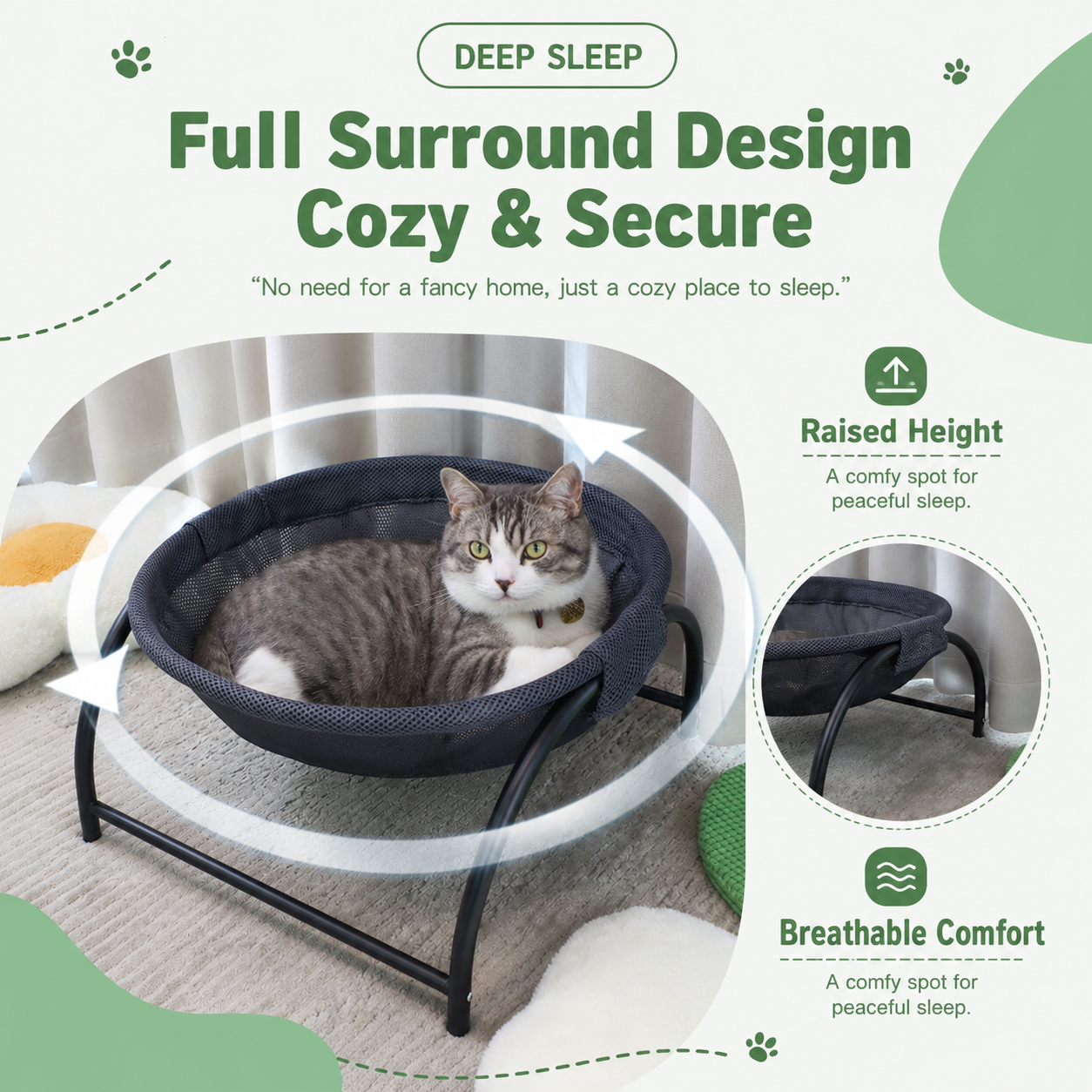 Pink Elevated Cat Hammock Bed - 45 x 42 x 23 cm Reinforced Iron Frame and Easily Removable Breathable Elastic Mesh, Stable Raised Cooling Lounger for Cats and Small Dogs All Season Use