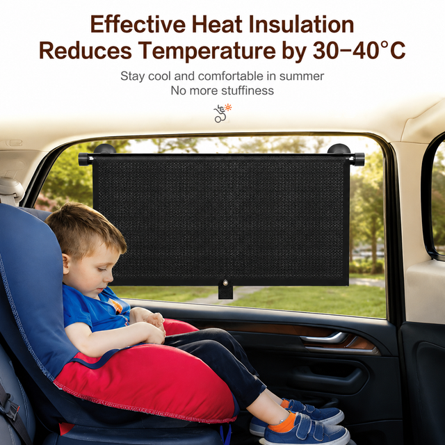 1 Pair Retractable Car Side Window Sun Shade (50 x 50CM) - 6 Layer Vinyl Insulation Reflective Roller Blinds, One Click Auto Rewind, One-Way Privacy, Universal Suction Cup & Velcro Fit