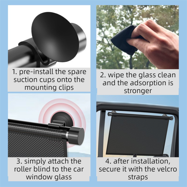 1 Pair Retractable Car Side Window Sun Shade (50 x 50CM) - 6 Layer Vinyl Insulation Reflective Roller Blinds, One Click Auto Rewind, One-Way Privacy, Universal Suction Cup & Velcro Fit