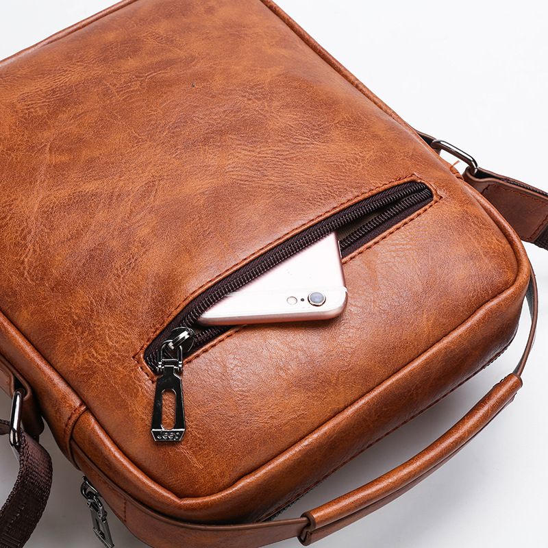 4PCS Khaki Retro Business Casual Bag Set with Soft PU Leather Messenger Bag, Handbag, Long & Short Wallet - Large Capacity Multi Compartments and Structured Shape for 8" Ipad Phone Umbrella Cup