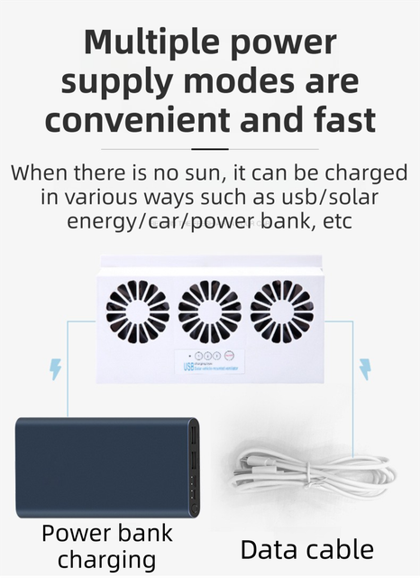 White Triple Outlet Car Window Ventilation and Exhaust Fan - Solar & USB Plug in, 4500 RPM Air Circulation and Foldable Space Saving, Remove Heat Odors Smoke and Stale Air for Most Vehicles without Anti-Pinch Feature